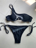 One Shoulder Mesh Bikinis Underwired V-Bar Bikini Women Swimwear Female Swimsuit Two-pieces Bikini Set Push Up Bathing Suit Swim
