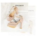 BIGTREE Model Catwalk Sequined Platform Pumps for Women Sexy Bowknot Party Nachtclub Stripper Heels Pole Dance Shoes Size 34-40