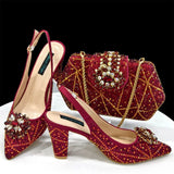 Doershow beautiful Italian Shoes And Bag Sets For Evening Party With Stones Italian Leather Handbags Match Bags! 1-30