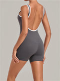 Color Blocking Brushed Yoga Jumpsuit Women Hollow Out Backless Tight Sport One Piece Suit Gym Running Exercise Fitness Bodysuits