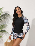 Women's Swimsuit Tankini Set Female Long Sleeves Swimwear 2025 Surfing Sports Pool Beachwear Two-Piece Bathing Suits With Shorts