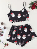 Christmas Clothes Cute Soft Gingerbread Print 2 Pieces Pajama Set Women's Sleepwear Crop Tops and Shorts Sets Loungewear