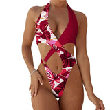 2025 Sexy High Cut Out Halter Female Swimwear One Piece Swimsuit Women Cross Bandage Monokini Bather Bathing Suit Swim Bodysuit