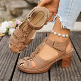 Plus Size 43 Thick Heel Rome Sandals Women Closed Toe Ankle Strap Summer Sandles Woman Flowers Platform High Heeled Sandals