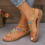 Colorful Crystal Bohemian Sandals Women Summer Anti Slip Clip Toe Beach Sandles Woman Comfy Flat Heel Gladiator Sandalias Mujer