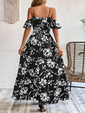 New Summer Women Print Dress 2025 Fashion Elegant  Vacation Party Short Sleeve Slim V-neck Slit Long Dresses Vestidos Para Mujer