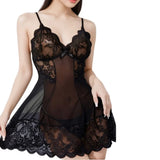 Contrast Lace Ruffle Trim Lingerie Pajamas Set See Through Ultra-thin Women Pajamas Deep V-neck Lace Sleepwear Sexy Pajamas