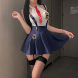 Sexy Student Skirt Sets Hanging Neck Tie JK Campus Short Backless Deep V Suspenders Sleeveless Skirt Sets For Women Elegant EMYH