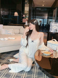 Women's spring and summer modal pajamas, comfortable three-piece home wear set with chest pad