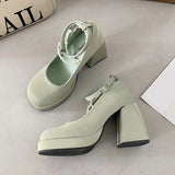 10cm Super High Heels Mary Jane Shoes Women Fashion Patent Leather Platform Pumps Woman Pearls Chain Ankle Strap Party Shoes