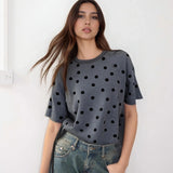 Women Dots Print T-shirs Crew Neck Short Sleeve Summer Loose Vintage Tops for Casual Daily
