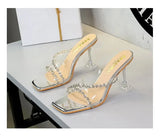 Transparent High Heels Women's Summer New Fashion Thin Heel Sandals Outdoor Wear Rhinestone Slippers Modern Minimalist Style