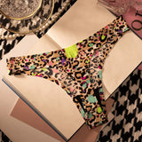 Ice Silk Leopard Women Panties Sexy G String Thong Seamless Underwear T Back Candy Color Girls Briefs Underpants Plus Size M-XXL