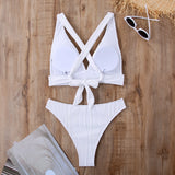 Wrinkled Crinkled Cross Back Bikini Women Swimwear Female Swimsuit Two-pieces Bikini Set High Cut Bathing Suit Swim Beach Wear
