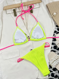 Neon Halter Ribbed Bikini Female Swimsuit Women Swimwear Two-pieces Bikini Set Padded Bather Bathing Suit Swim Lady Beachwear