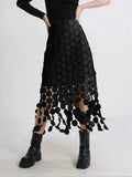 Dot Solid Minimalist Casual Skirt For Women High Waist Patchwork Zipper Irregular Hollow Out Skirts Female Fashion New OPM8