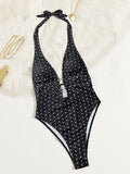 2026 New Summer Women Polka Dot Print Swimsuit Sexy Deep V Neck Swimwear Hollow Out One-piece Suit Female Holiday Look Beachwear