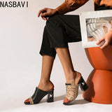 NASBAVI Brand New Ladies Peep Toe Summer Sandals Fashion Mixed Colors Chunky High Heels Women Sandals Party Woman Shoes 35-45