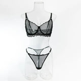 Toucheart Sexy Lingerie Suit for Women Lace Mesh Ultra-thin Underwear Comfortable Bra Set with Steel Rings Hollow Out Underwear