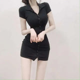 South Korea 2023 New Spring/Summer Dress Small Sexy Slim Fit Temperament Tight Short Sleeve Slim Wrap Hip Short Dress IDEI
