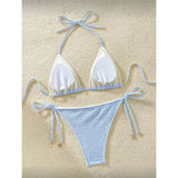 High Cut Leg Two-Pieces Bikini Set Bather Bathing Suit Swim Wrinkled Crinkled Halter Bikini Women Swimwear Female Swimsuit M125