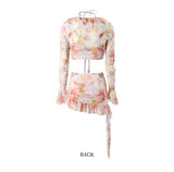 Bikinis Set Swimsuit Women Sweet Floral Prints Summer Girlish Sexy Ruffles Korean Style High Waist Swimwear Fashion Beach Wear