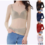 Sexy Women T Shirt See Through Mesh Black Long Sleeve Tees Sheer Slim Fit O Neck Tulle Crop Top Y2k T-Shirt Transparent Clubwear