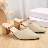Zoki Sexy Pointed Toe Thick Heels Sandals Women 2026 Flock Slip On High Heel Party Shoes Woman Plus Size 42 Fashion Sandalias