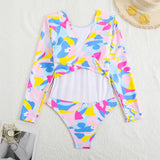2026 Long Sleeves Swimsuit One Piece Backless Printed Swimwear Women Bathers Bathing Swimming Swim Suit Padded Beachwear Summer