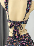 Sexy Navy Floral Print Bikinis Sets Women Front Tie Push Up Bra Holiday Swimsuit 2026 Bathing Suit Lace Ruffles Skirt Swimwear