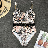 Ribbed Push up Underwired Metal Chain Women Swimwear One Piece Swimsuit Female Waist Belt Monokini Bather Bathing Suit Swim Lady