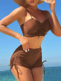 Wrinkled Knotted Shorts High Waist Bikini Female Swimsuit Women Swimwear Two-pieces Bikini Set Tankini Bathing Suit Swim Beach