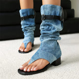 2025 Brand Plus Size 48 Trendy Denim Blue Gladiator Sandals Women Chic Black Chunky Heels  Fashion Comfy Walk Summer Boot Shoes