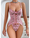 Toucheart Sexy Lingerie Suit for Women Broken Flowers Lingerie Lace Up Hollow Out Sexy Embroidery Sling Underwear Garters Set