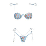 Flowers Printed Halter Underwired V-Bar Bikini Women Swimwear Female Swimsuit Two-pieces Bikini Set High Cut Bathing Suit Swim