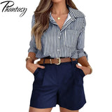 Phantasy Office Lady Shirt Women Pink Striped Tops Long Sleeved Shirt Pocket Streetwear Spring Autumn Casual Female Shirt