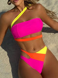 Splicing Asymmetric One Shoulder Bikini Female Swimsuit Women Swimwear Two-pieces Bikini Set High Cut Bather Bathing Suit Swim