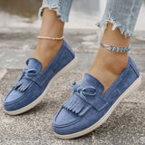 Retro Tassel Bowknot Flats Shoes Women Solid Color Faux Suede Flat Shoes Woman Wear Resistant Plus Size 36-43 Casual Shoes Lady