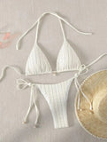 sexy milky ribbed halter micro mini bikini sets two pieces tie women thong swimsuit female bathing suit swimwear biquini