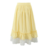 Foridol Gingham Printed Yellow Women Summer Dress Set Lace Top+skirt Sets Vintage French Style Midi Dress Oufits Plaid Vestidos