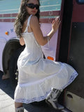 Summer Womens White Dresses Spaghetti Strap New in Long Dress 2025 Beach Casual Midi Party Vestidos Single Breasted Lace Dress