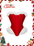 Women’s Sexy Christmas Lingerie, Santa Girl Bodysuit with Fringe Trim, Push-up Shapewear for Full Bust & Side Smoothing