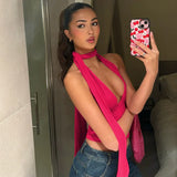FDYOUI Women's Halter Neck Bandage Crop Tops 2026 Summer Sexy Off Shoulder Backless Corset Ladies Sleeveless T-shirt High Street
