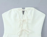 Bowknot Off Shoulder Strapless Party Short Dress for Women 2025 Elegent Lady White Pleated Mini Vestidos Female Backless Dress