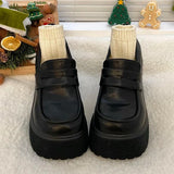 Punk Style Chunky Platform Pumps Women Black Pu Leather Super High Heel Loafers Woman Slip On Thick Heels Lolita Mary Jane Shoes