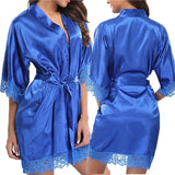 Women  Elegant Lightweight Black Satin Robe with Delicate Lace Trim Perfect for Lounging Sleepwear or Bridesmaids