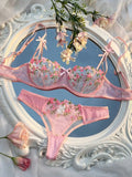 New Pink Bra Women Lingerie Set Ladies Embroidery Floral Bras Underwear Sets