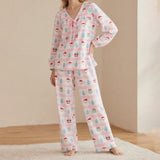 Women Christmas Pajamas Long Sleeve Tie-up V Neck Tops and Pants Loose Fall Winter Two Piece Loungewear