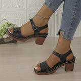 Women's Chunky Heel Sandals Strap Plus Size Shoes Solid Color One Line Fashion Sandals for Women Summer 2026