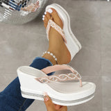 Fashion String Bead Wedges Slippers Women 2026 Summer Chunky Platform Beach Flip Flops Woman Clip Toe High Heeled Sandals 35-43